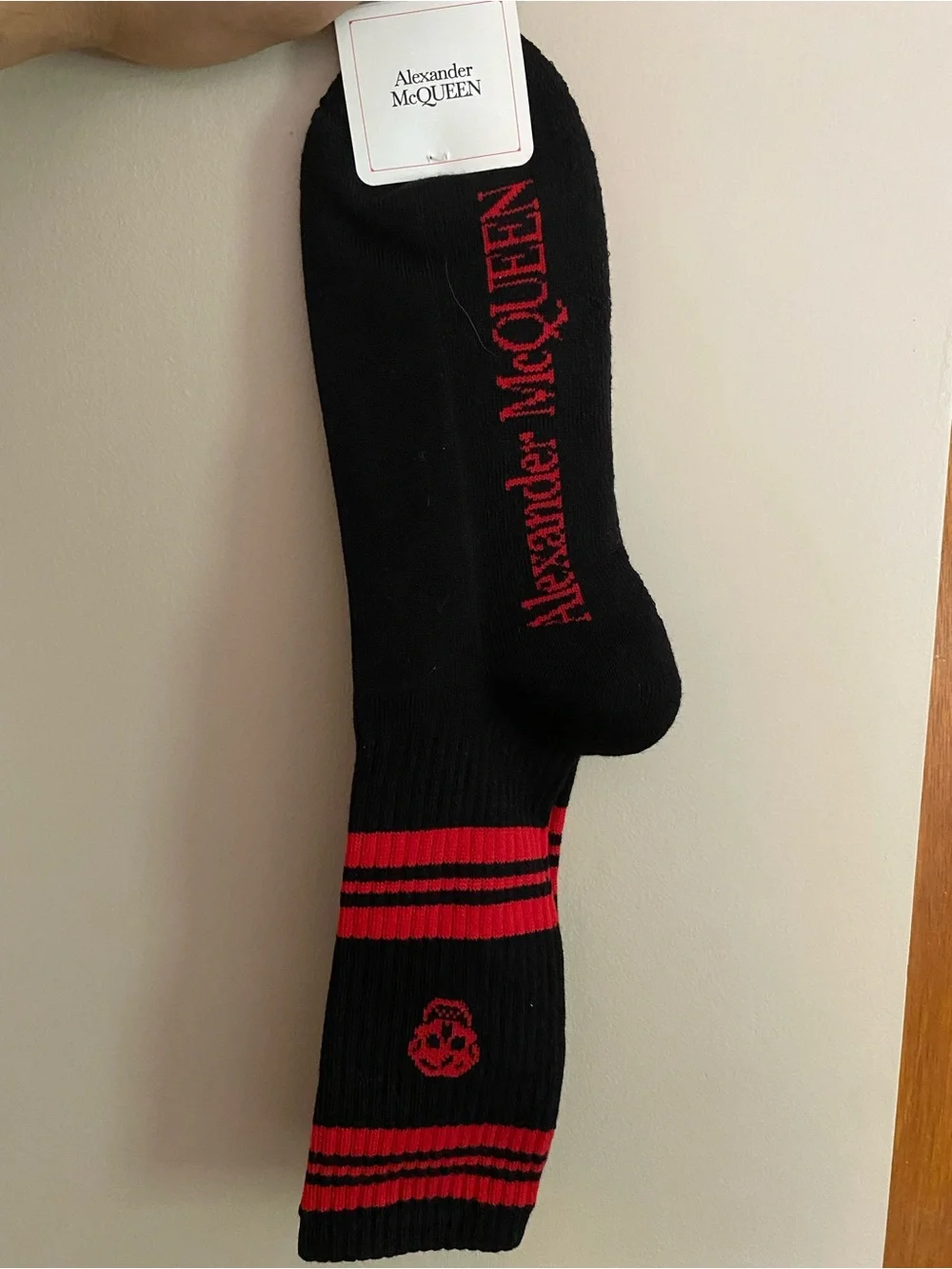 Alexander McQUEEN Stripe Skull Logo Crew Socks